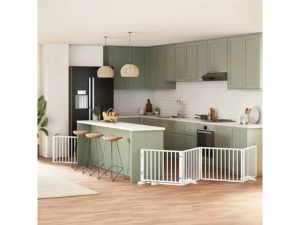 Portão para cães com porta dobrável 12 painéis 960cm álamo branco