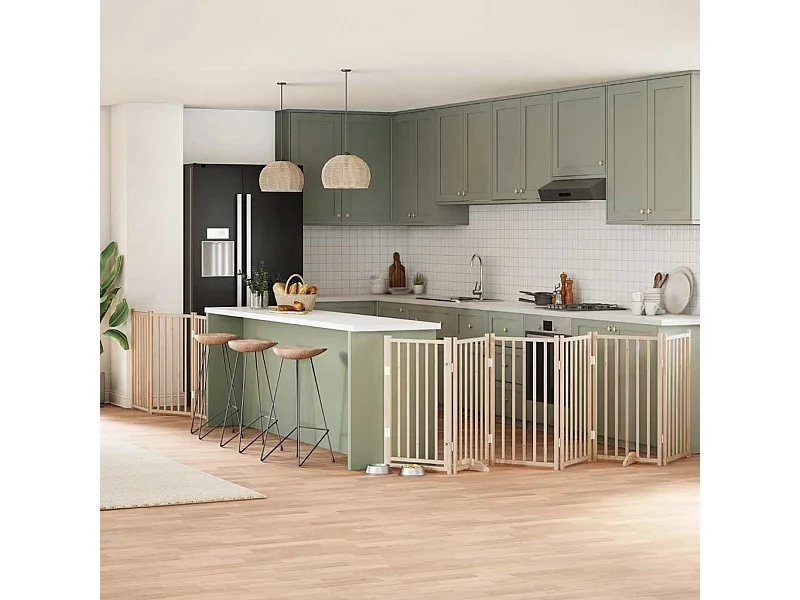 Barrière pour chiens avec porte pliable 9 panneaux bois peuplier