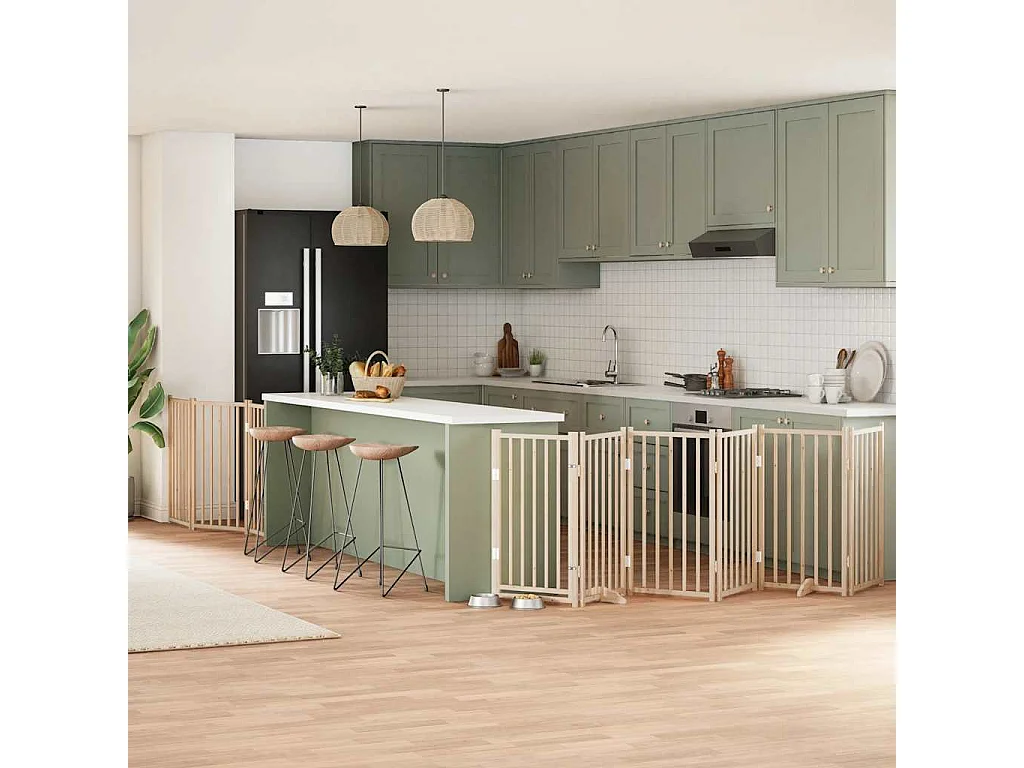 Barrière pour chiens avec porte pliable 9 panneaux bois peuplier