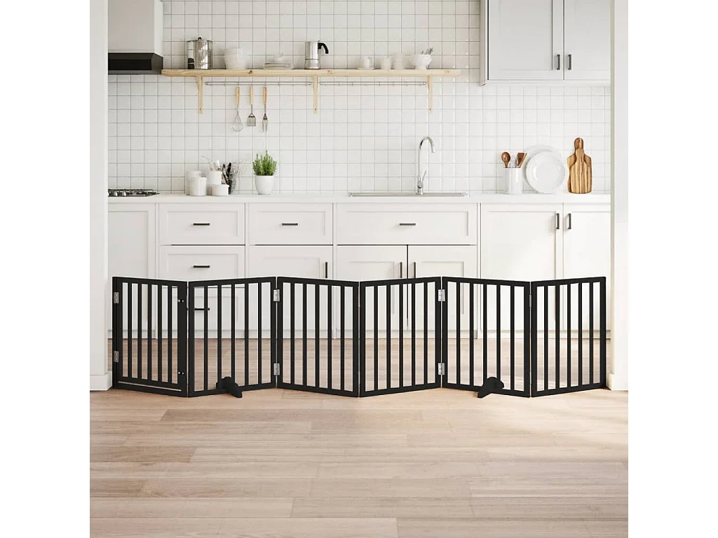 Portão para cães com porta dobrável 6 painéis 300 cm álamo preto