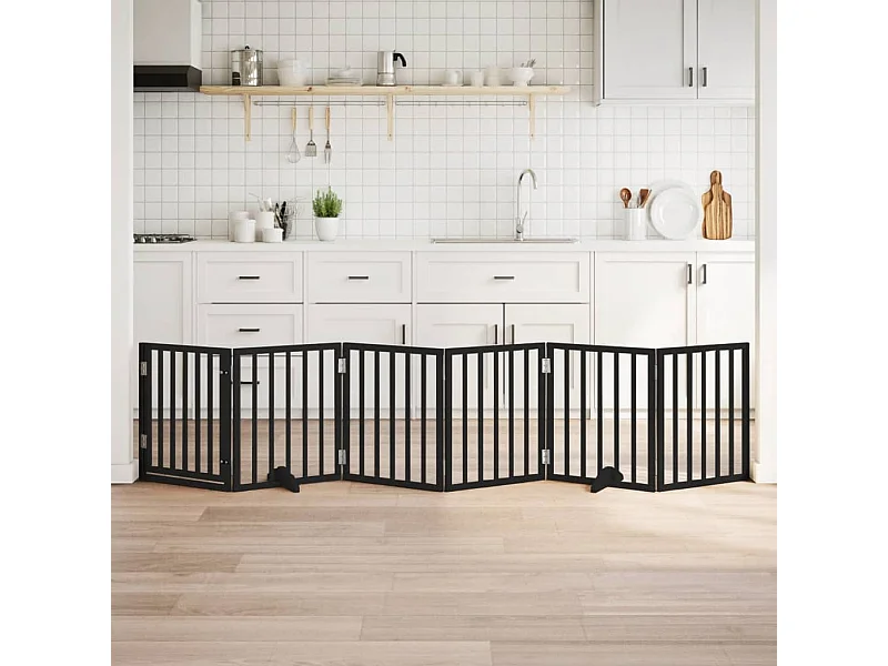 Puerta para perros plegable 6 paneles madera álamo negra 300 cm
