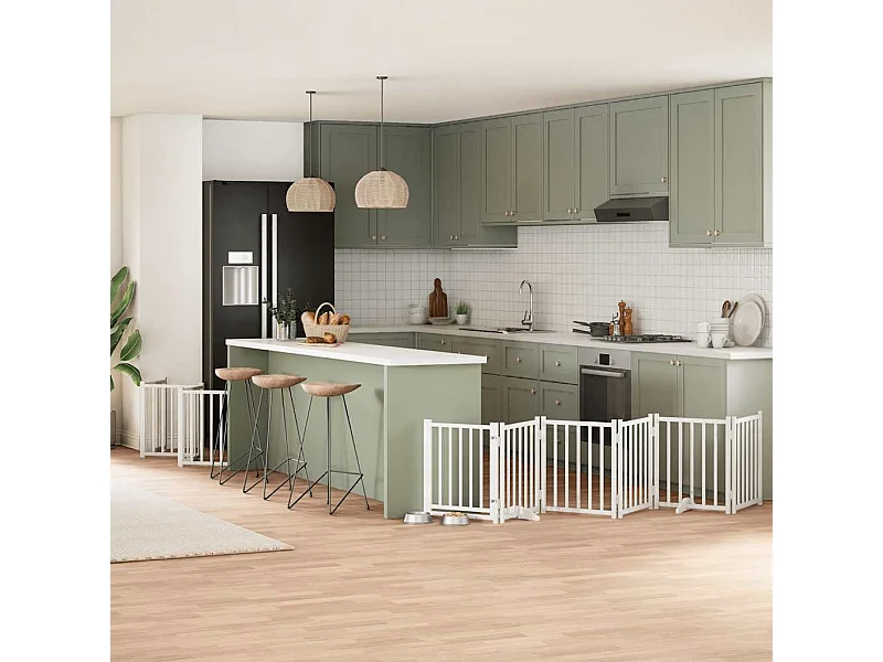 Puerta de perros plegable 15 paneles madera álamo blanca 750 cm