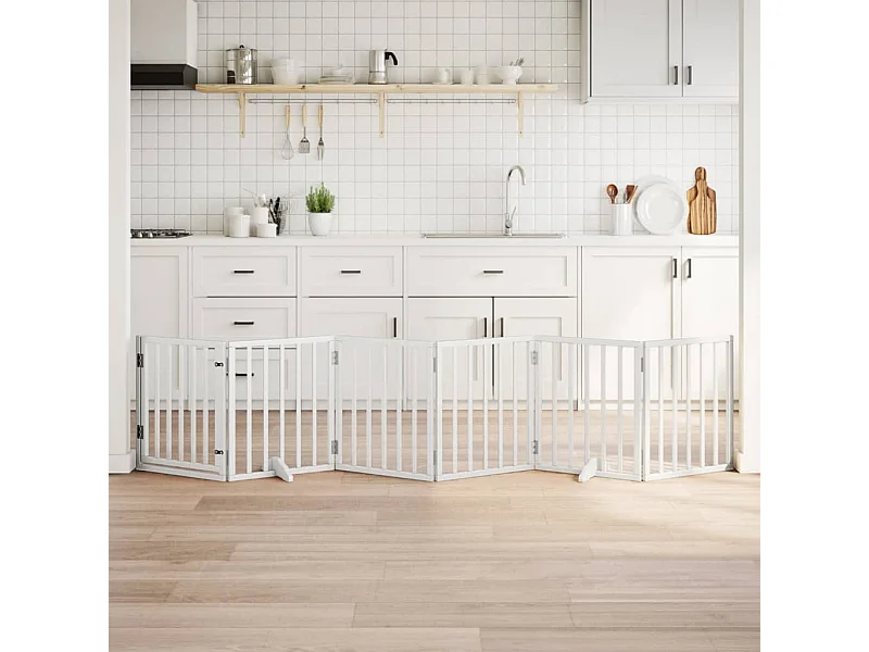 Puerta para perros plegable 3 paneles madera álamo blanca 300cm