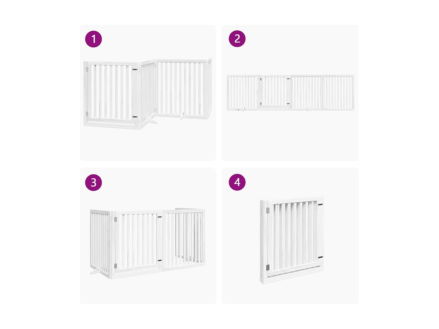 Barrière pour chiens et porte 4 panneaux blanc bois de peuplier