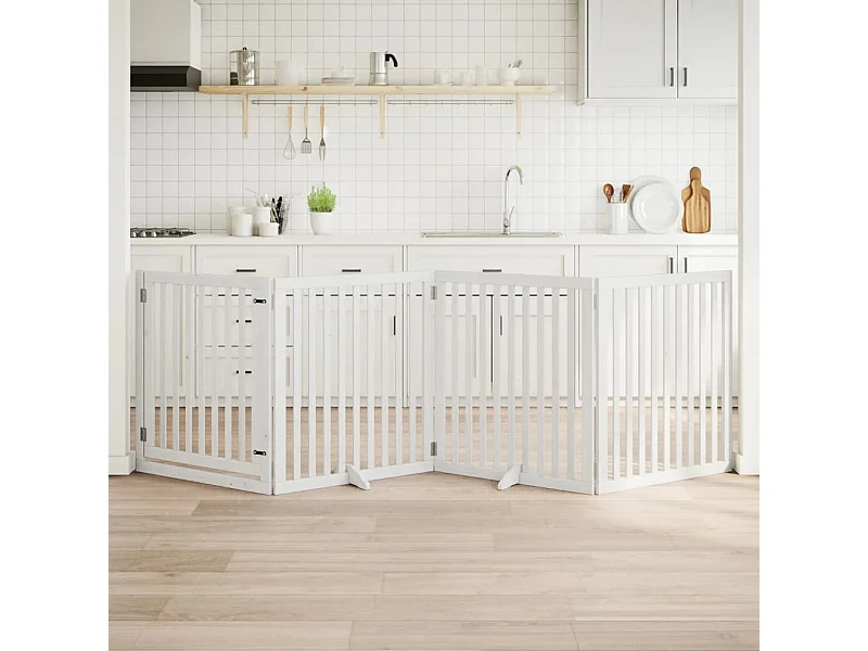 Barrière pour chiens et porte 4 panneaux blanc bois de peuplier