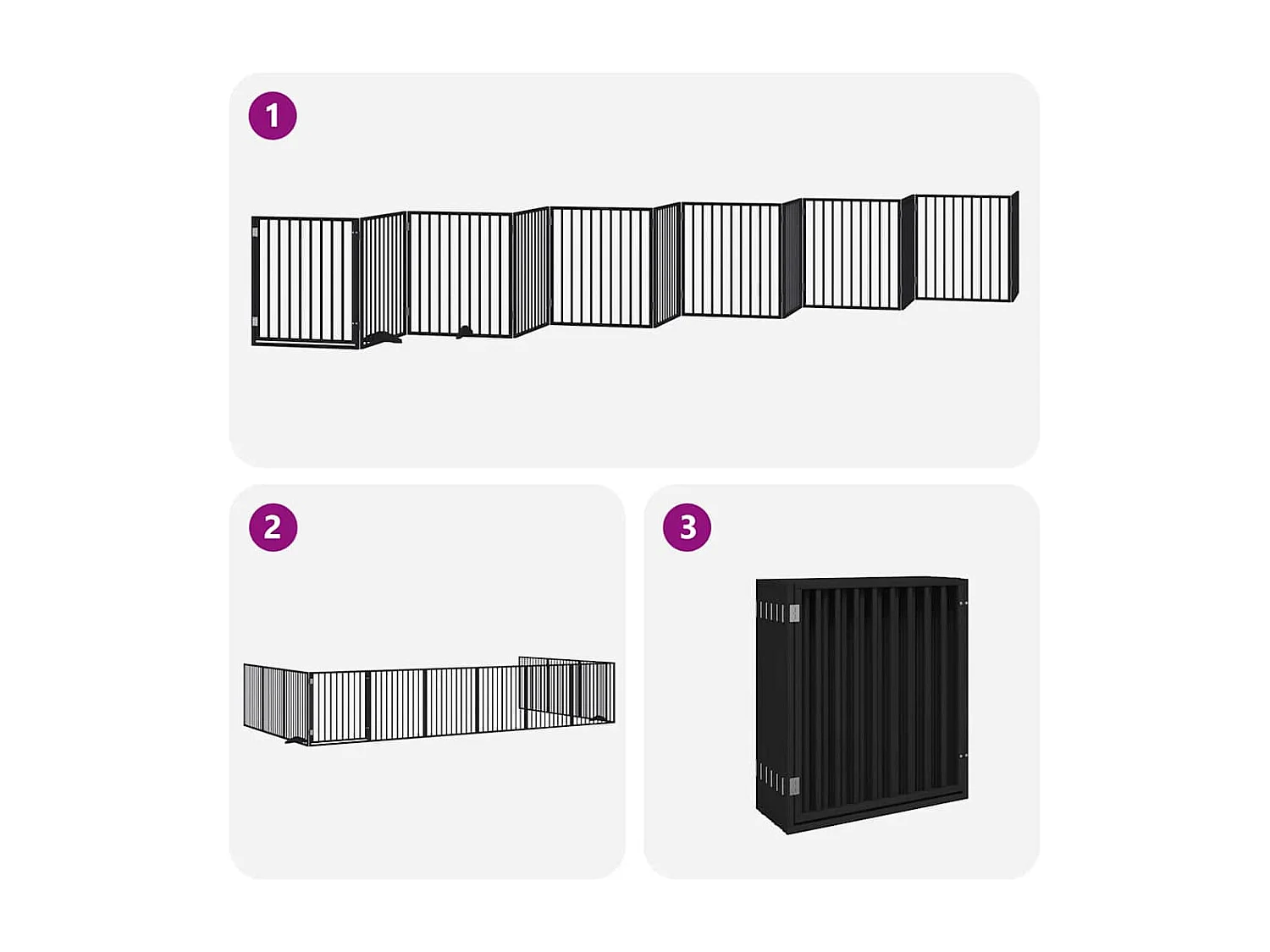 Portão para cães com porta dobrável 12 painéis 960 cm álamo preto