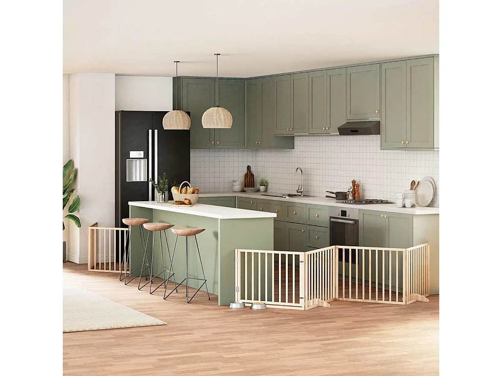 Puerta para perros plegable 8 paneles madera de álamo 640 cm