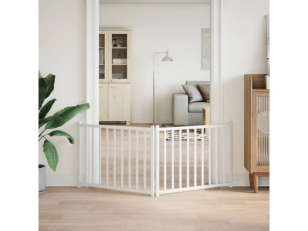 Portão para cães dobrável 2 painéis 160 cm abeto maciço branco