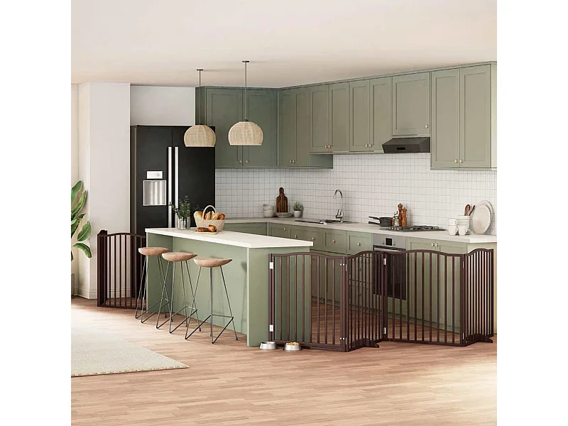 Barrière pour chien porte pliable 8 panneaux bois de peuplier