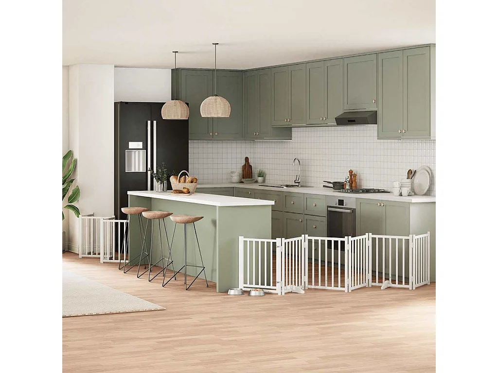 Puerta de perros plegable 12 paneles madera álamo blanca 600 cm