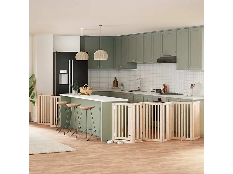 Puerta para perros plegable 15 paneles madera de álamo 750 cm