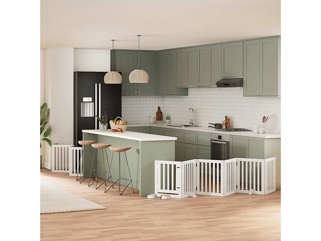 Barrière pour chien porte pliable 12 panneaux bois de peuplier