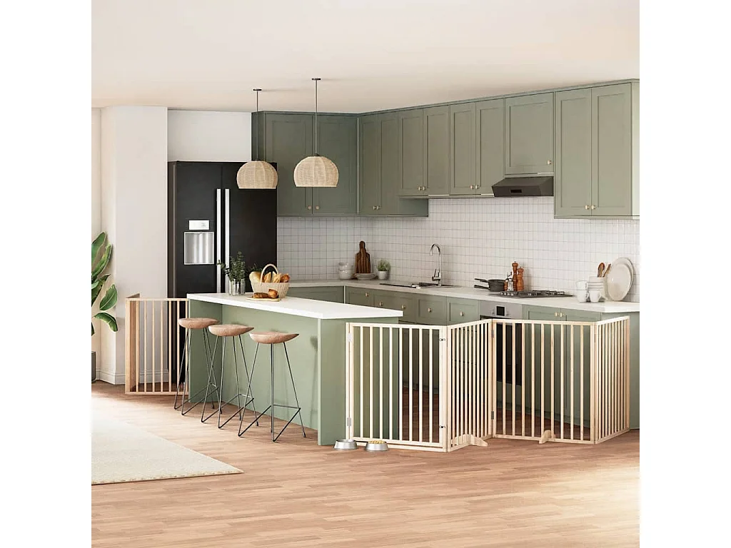 Puerta para perros plegable 8 paneles madera de álamo 640 cm