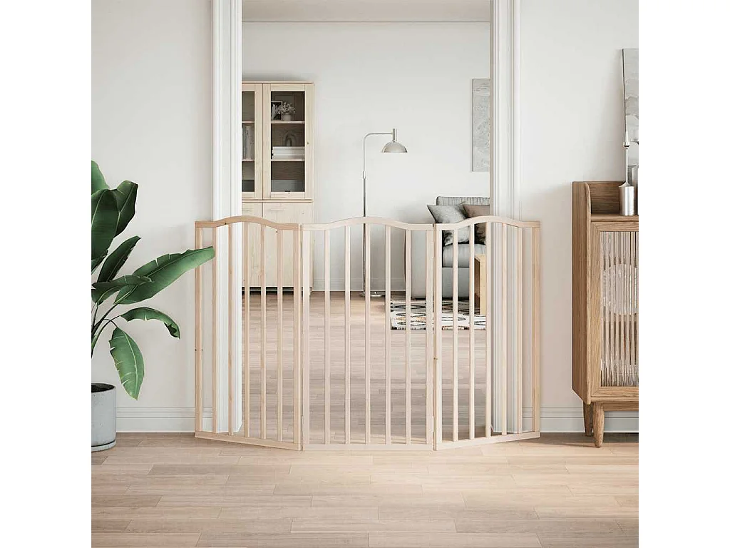 Puerta para perros plegable 3 paneles madera de álamo 150 cm