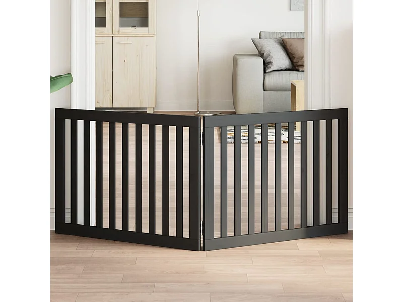 Puerta para perros plegable 2 paneles madera álamo negra 160 cm