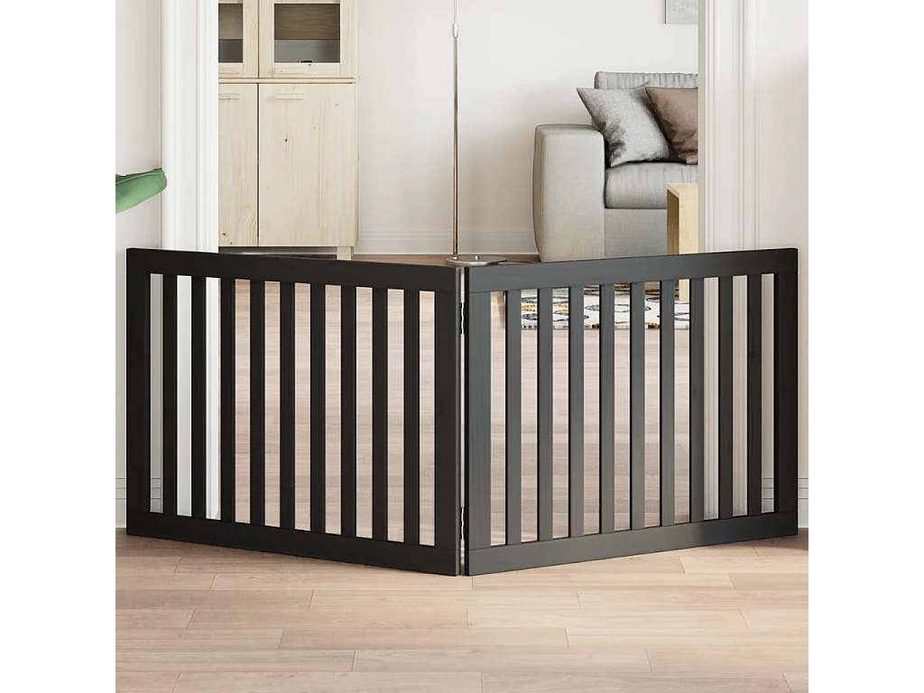 Puerta para perros plegable 2 paneles madera álamo negra 160 cm