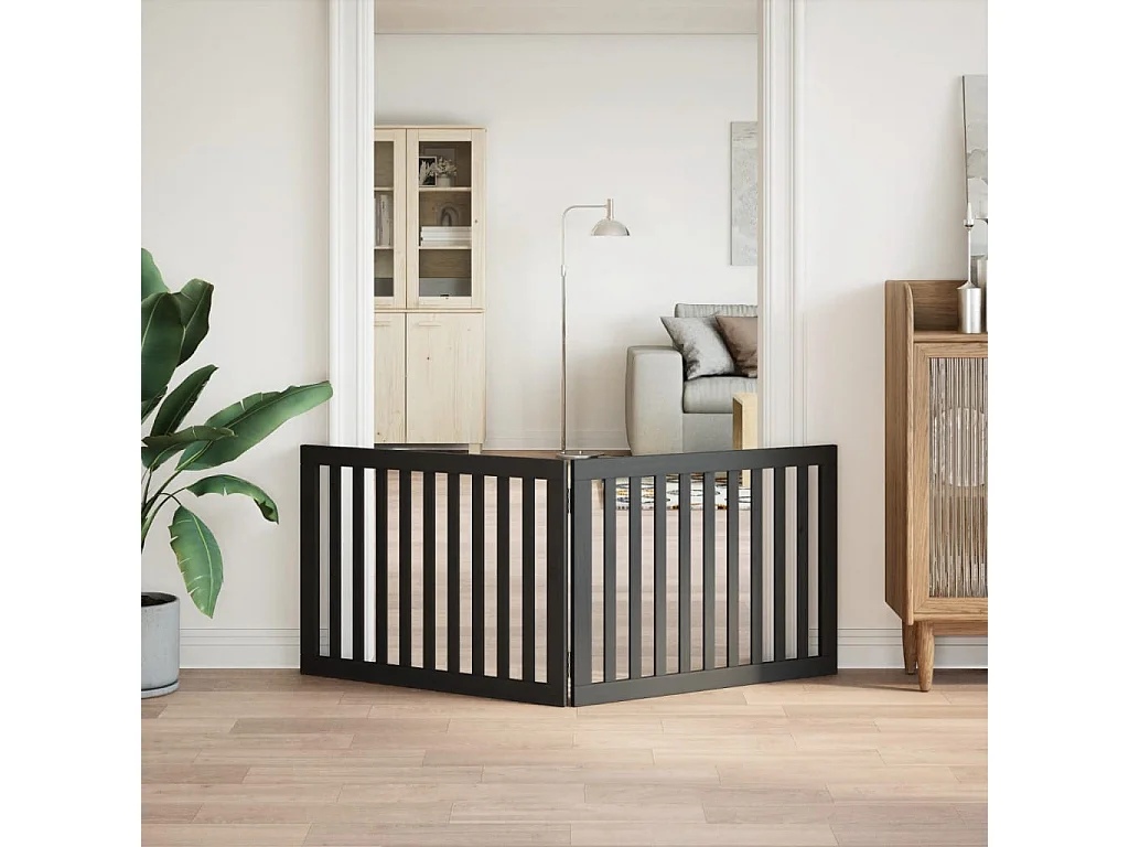 Puerta para perros plegable 2 paneles madera álamo negra 160 cm