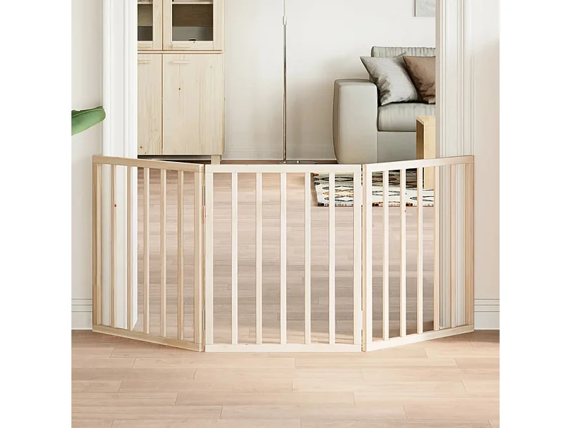 Puerta para perros plegable de 3 paneles, 150 cm, madera de álamo