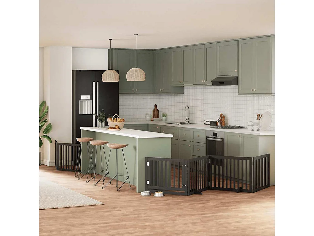 Puerta para perros plegable 6 paneles madera álamo negra 480 cm