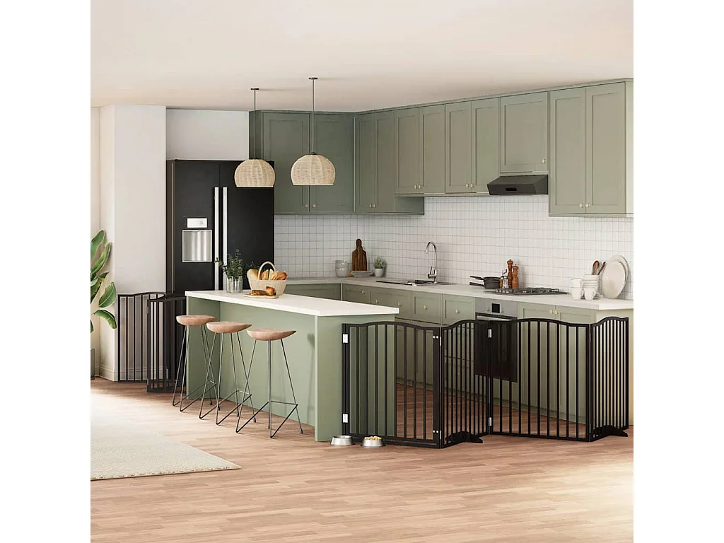 Barrière pour chien porte pliable 12 panneaux noir bois peuplier