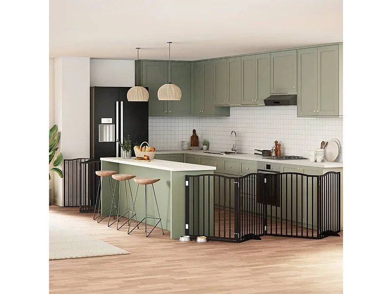 Puerta de perros plegable 12 paneles madera álamo negra 960 cm