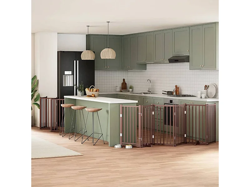 Puerta de perros plegable 12 paneles madera álamo marrón 600 cm