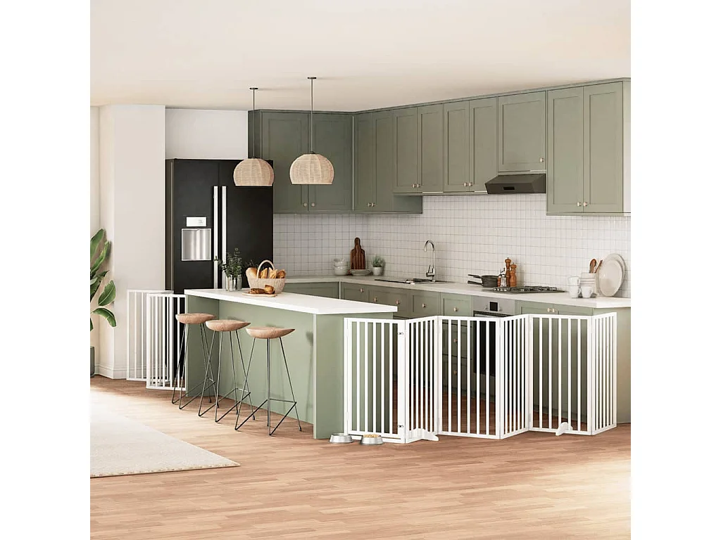 Barrière pour chien porte pliable 12 panneaux bois de peuplier