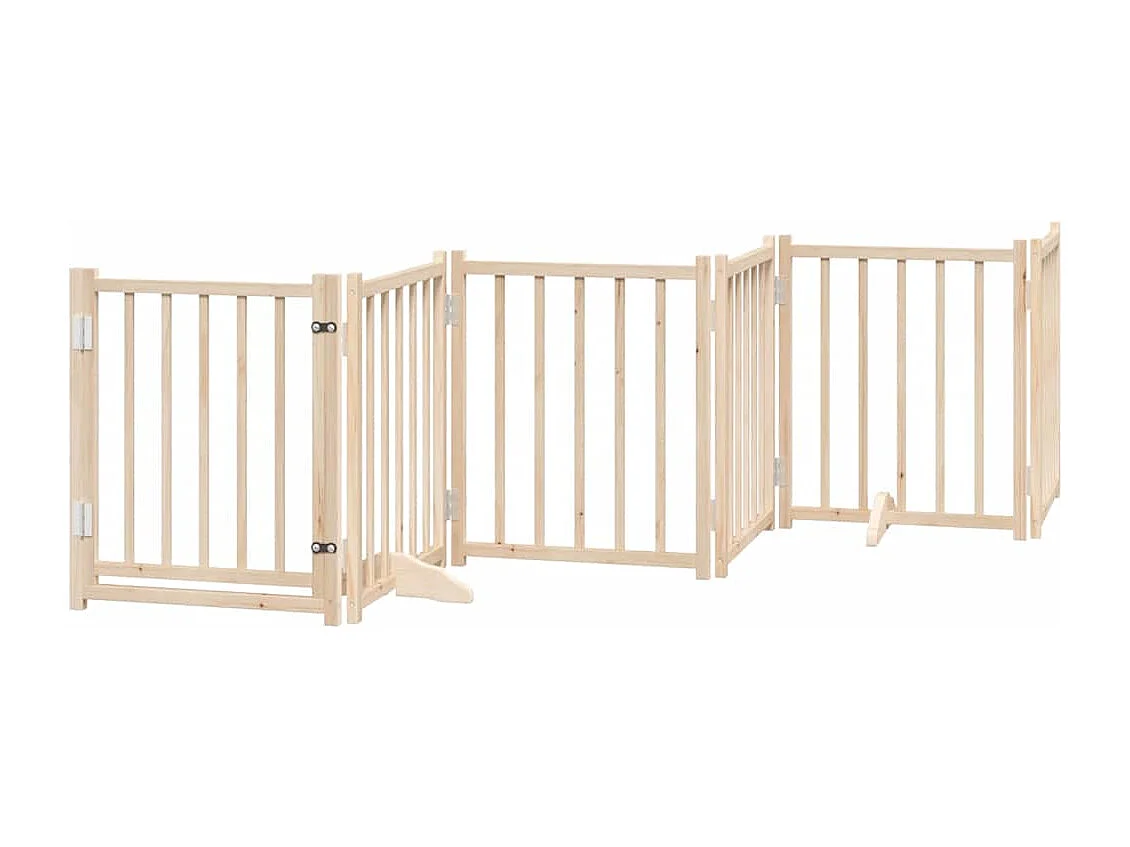 Barrière pour chiens avec porte pliable 9 panneaux bois peuplier