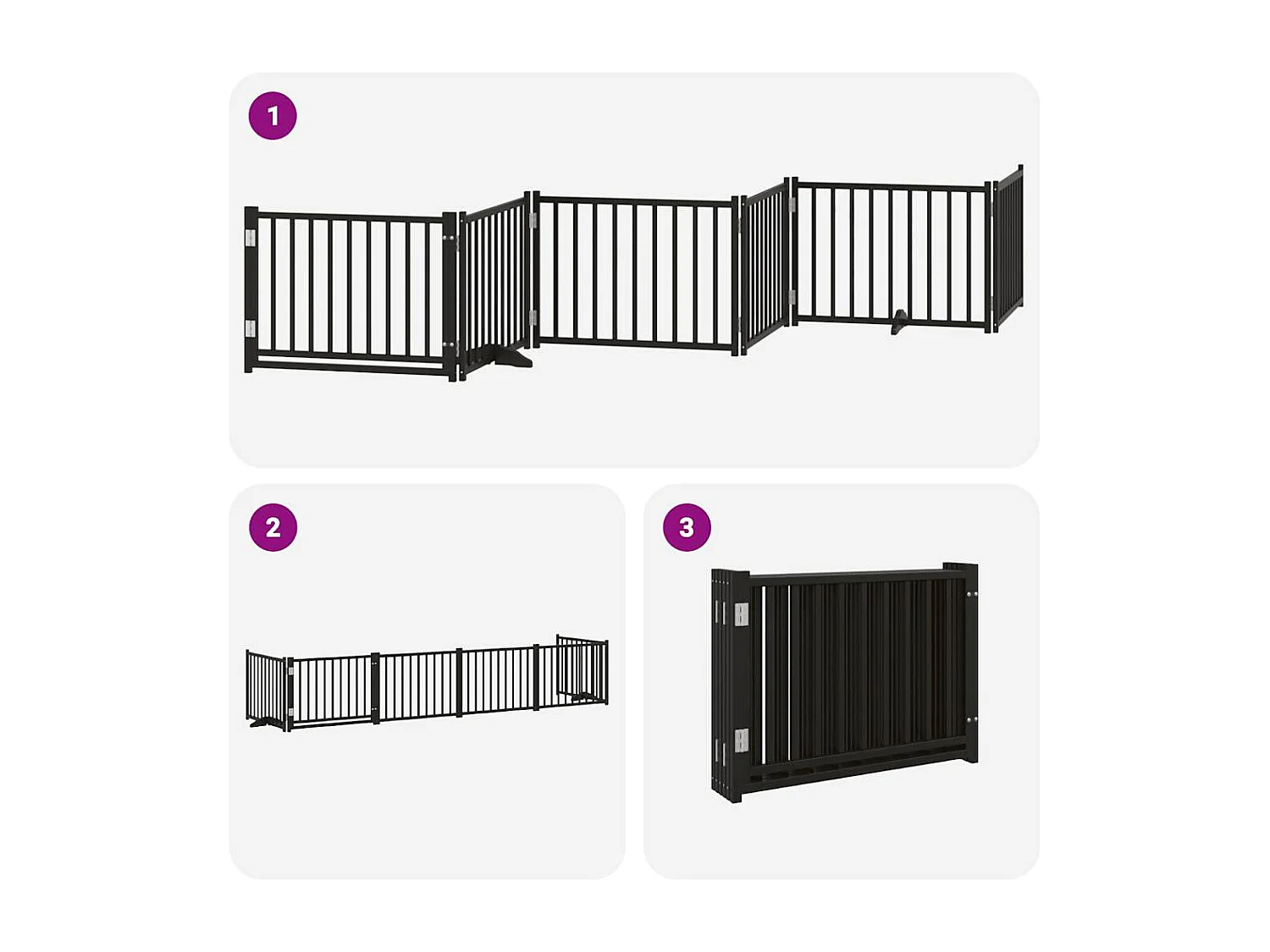 Barrière pour chien porte pliable 6 panneaux noir bois peuplier