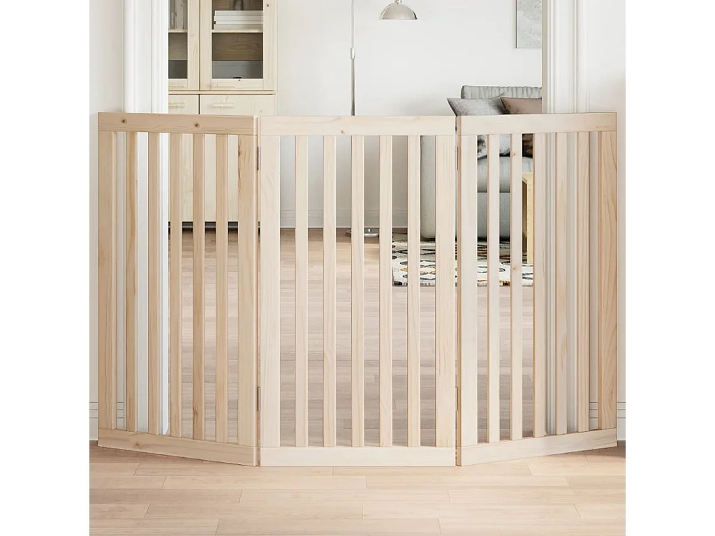 Portão para cães dobrável 3 painéis 150 cm madeira de álamo