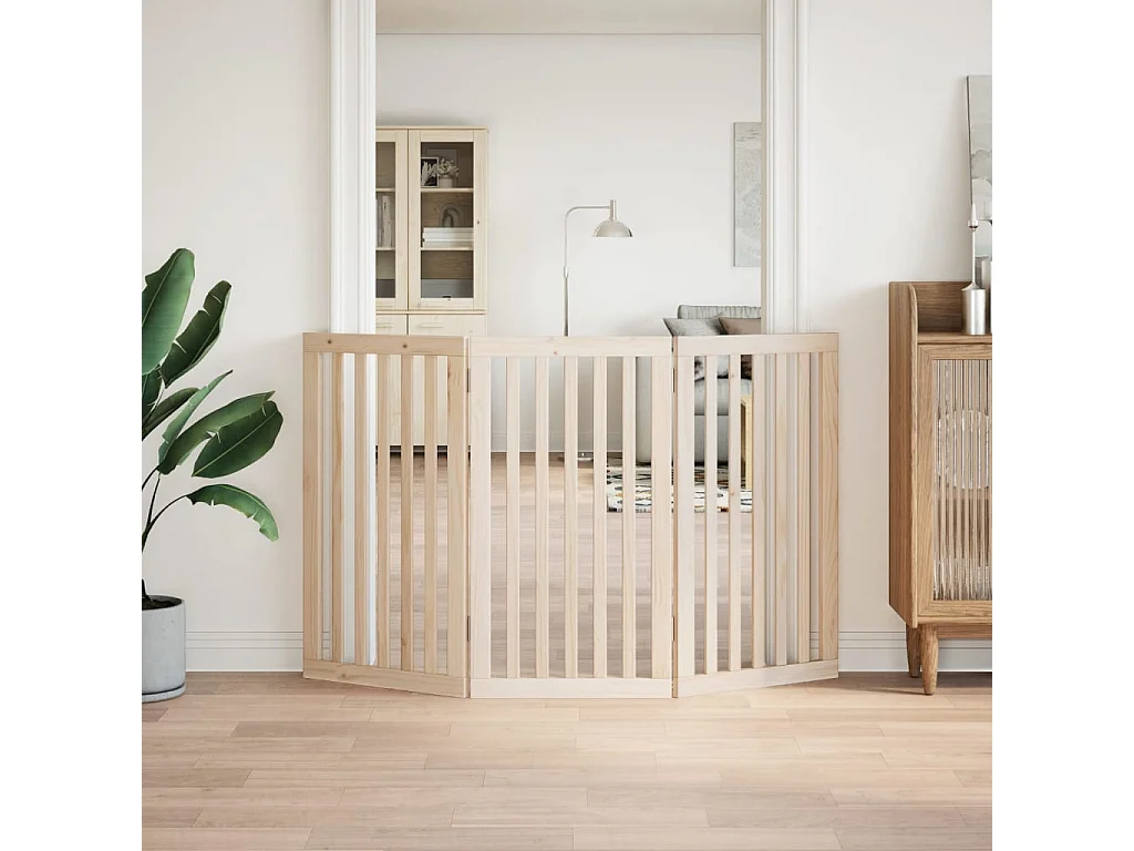 Portão para cães dobrável 3 painéis 150 cm madeira de álamo