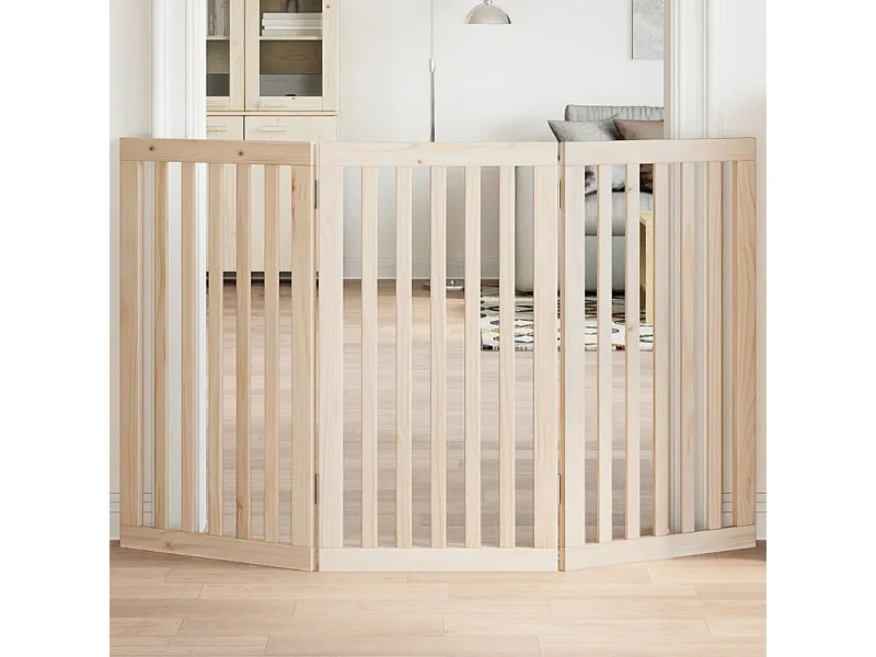 Puerta para perros plegable de 3 paneles, 150 cm, madera de álamo