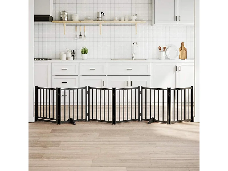 Barrière pour chiens avec porte 6 panneaux bois de sapin massif