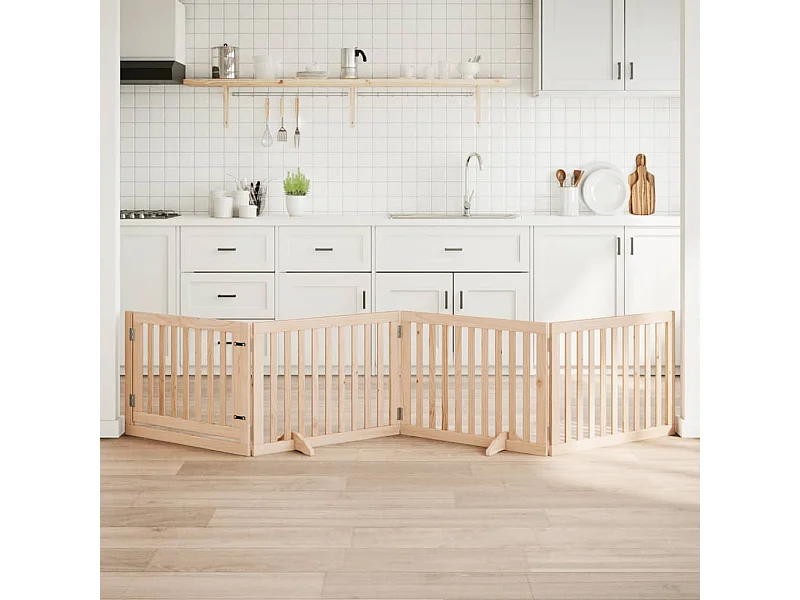 Puerta para perros con puerta plegable de 4 paneles, 320 cm, madera de álamo