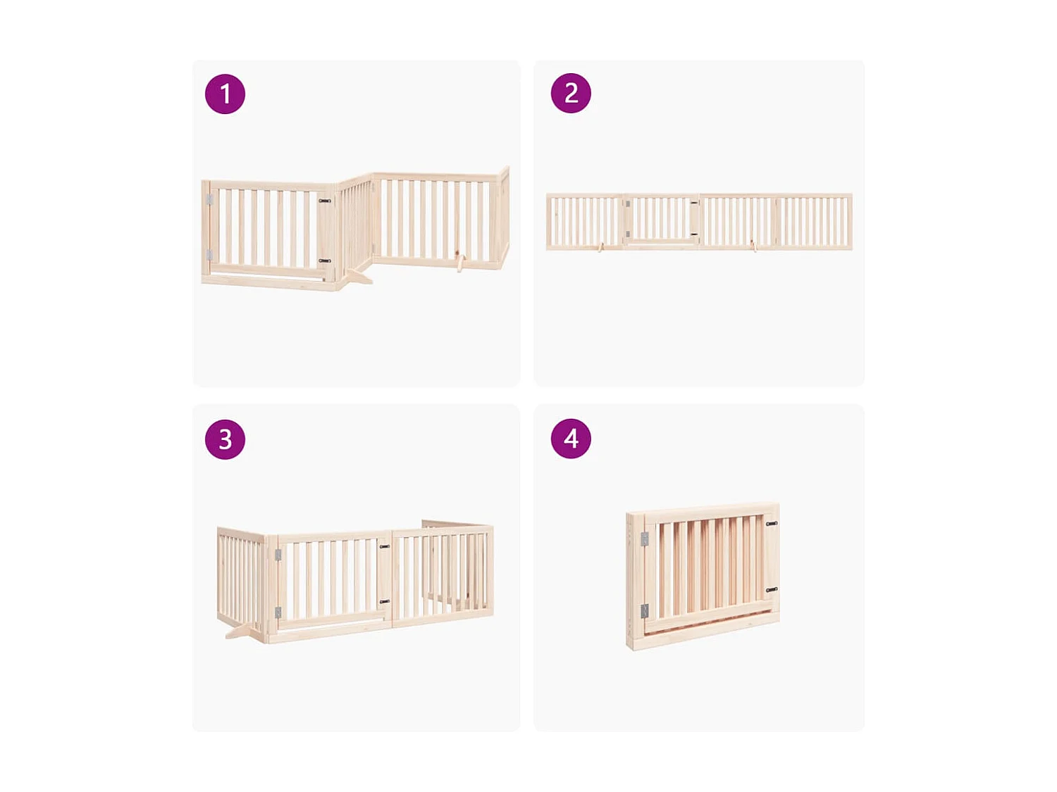 Puerta para perros con puerta plegable de 4 paneles, 320 cm, madera de álamo