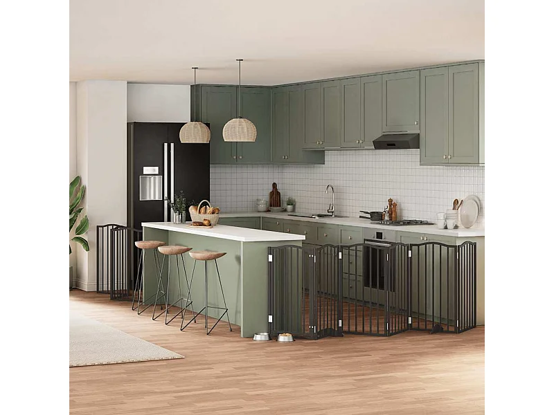 Portão para cães com porta dobrável 9 painéis 450 cm álamo preto