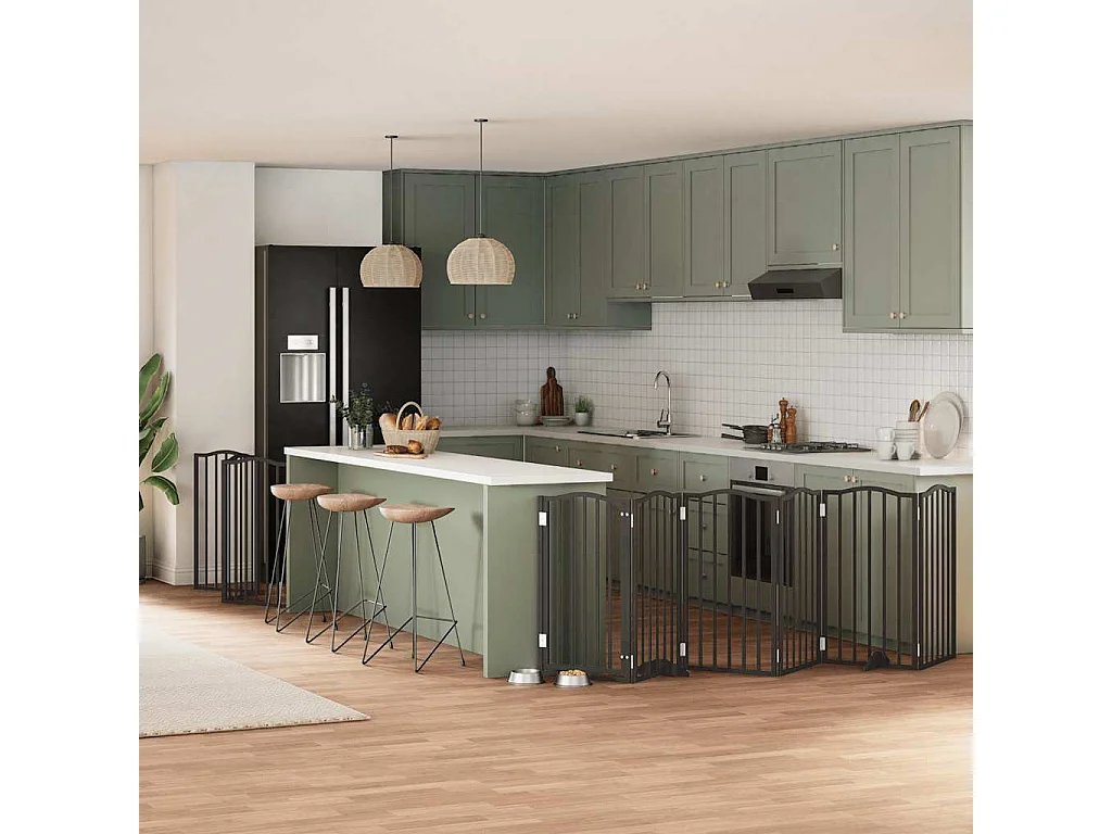 Portão para cães com porta dobrável 9 painéis 450 cm álamo preto