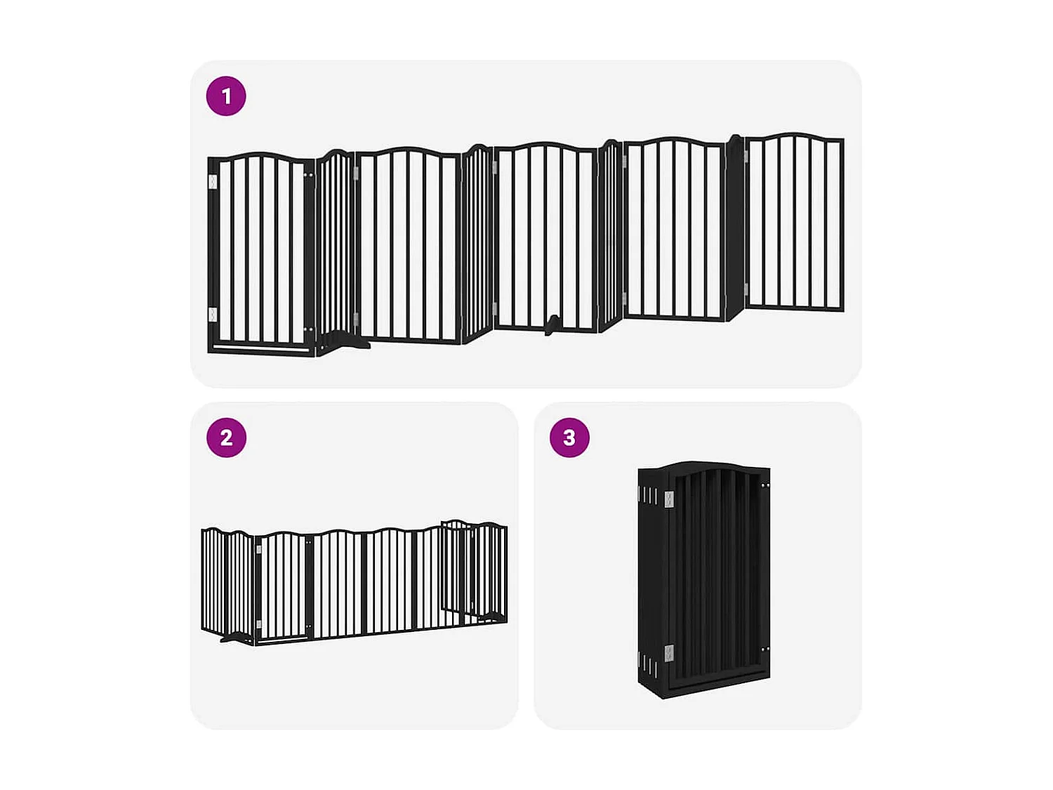 Portão para cães com porta dobrável 9 painéis 450 cm álamo preto