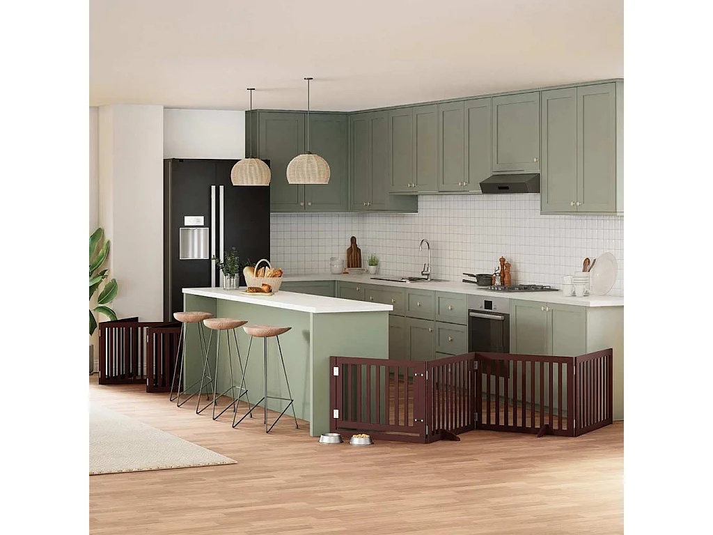 Barrière pour chien porte pliable 12 panneaux bois de peuplier