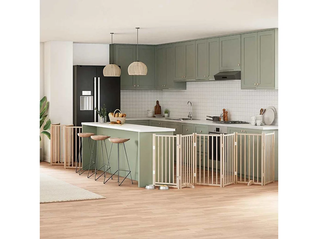 Barrière pour chien porte pliable 15 panneaux bois de peuplier