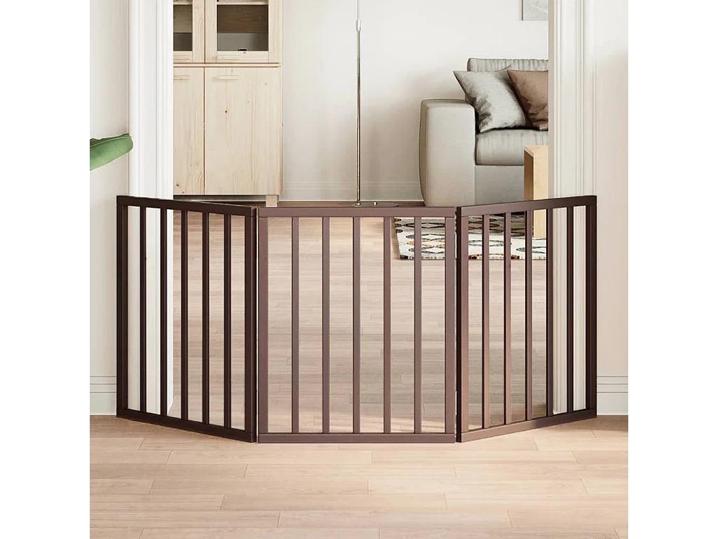 Puerta para perros plegable 3 paneles madera álamo marrón 150cm