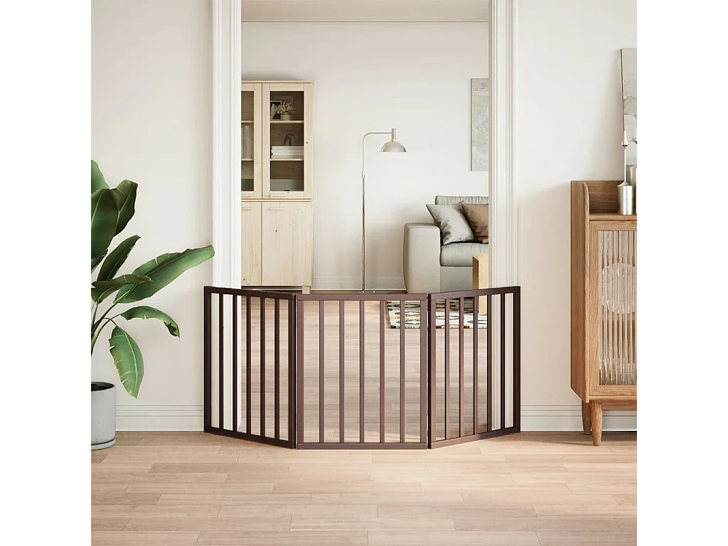 Puerta para perros plegable 3 paneles madera álamo marrón 150cm