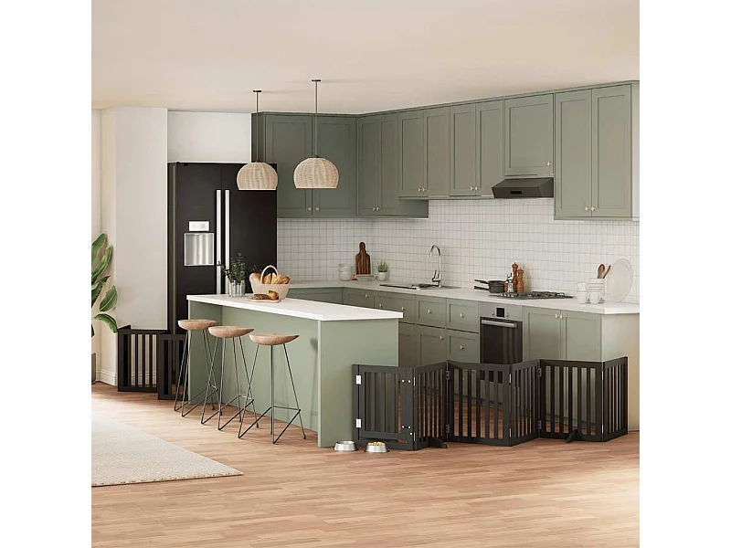 Barrière pour chien porte pliable 15 panneaux noir bois peuplier