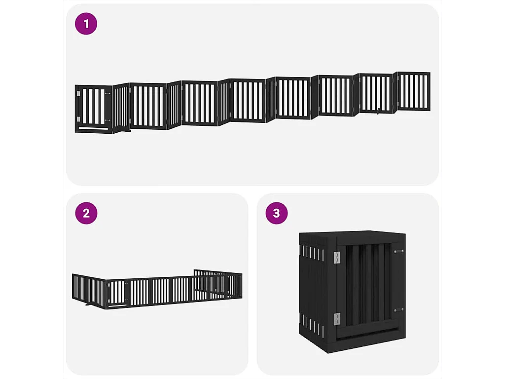 Puerta de perros plegable 15 paneles madera álamo negra 750 cm
