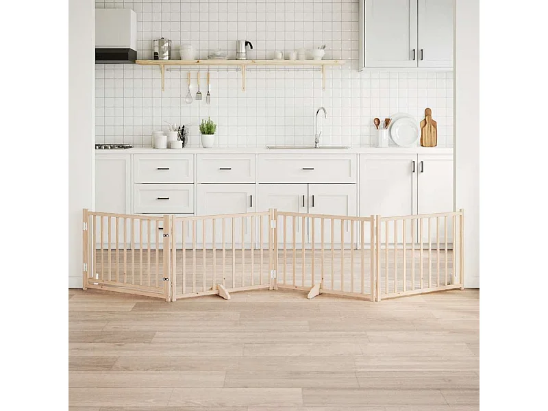 Barrière pour chiens avec porte 4 panneaux bois de sapin massif