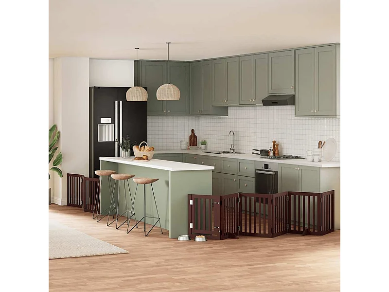 Barrière pour chien porte pliable 9 panneaux bois de peuplier