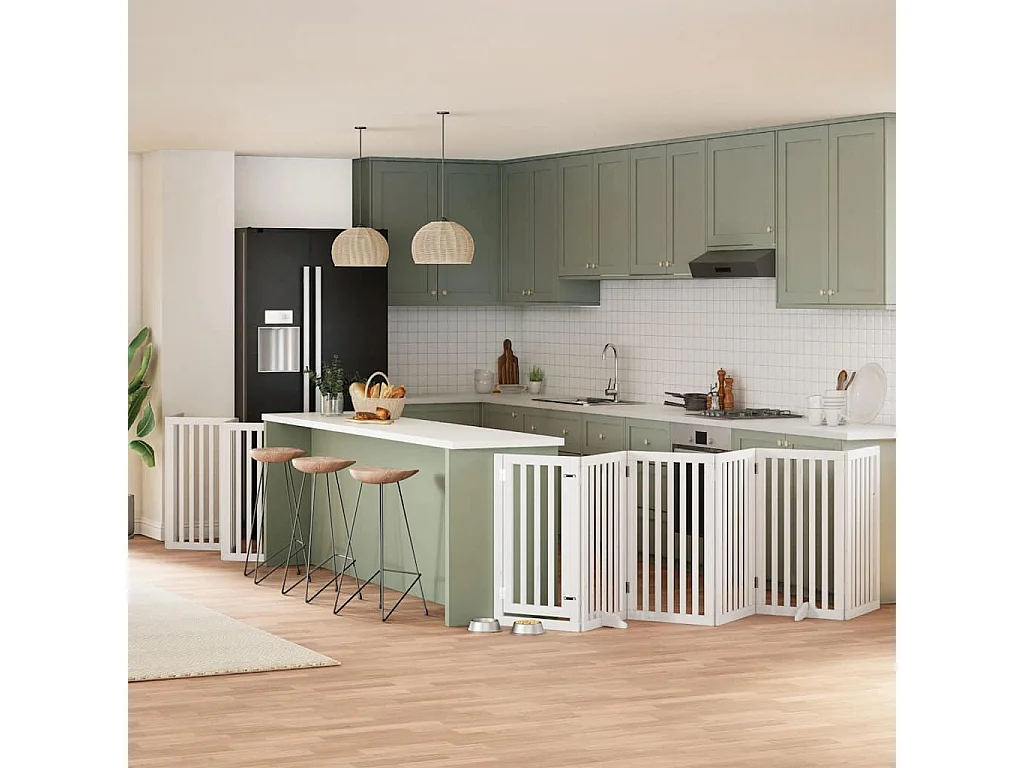 Barrière pour chien porte pliable 12 panneaux bois de peuplier