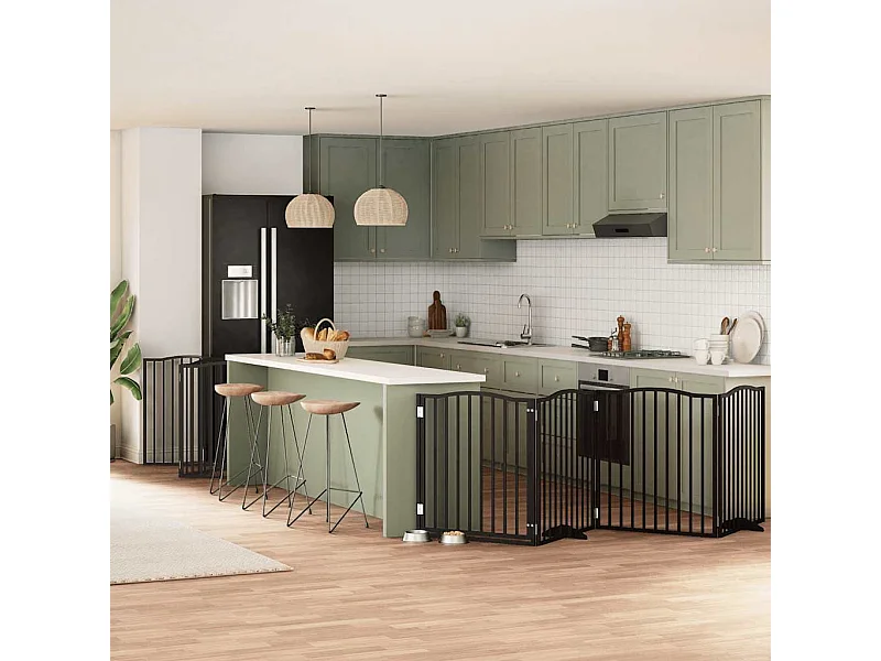 Puerta de perros plegable 10 paneles madera álamo negra 800 cm