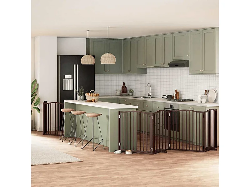 Puerta de perros plegable 6 paneles madera álamo marrón 480 cm