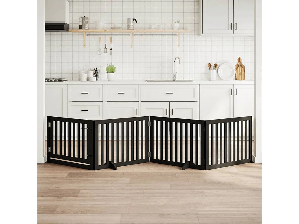 Barrière pour chiens et porte 4 panneaux noir bois de peuplier